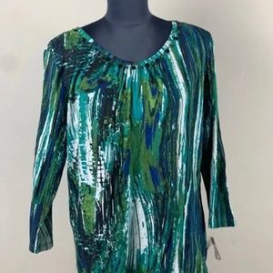 Weekend Choices Blue-green Multicolor Long Sleeve Scoop Neck Blouse Size L